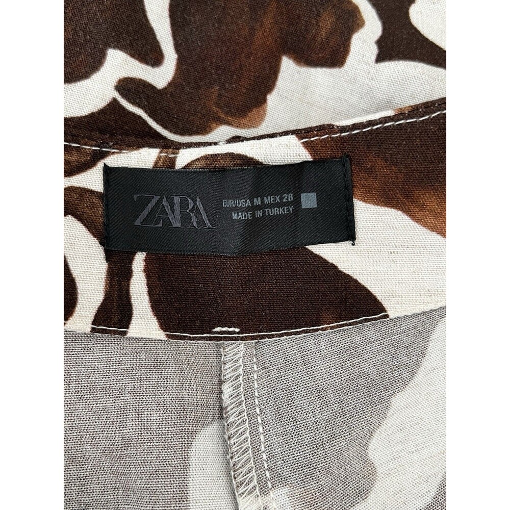 ZARA Brown Linen Floral Print Wrap Pants And Matching Top Small/Medium EUC - Picture 8 of 14